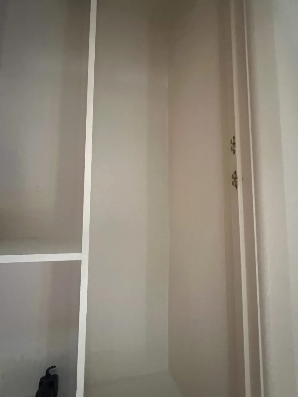 The cupboard interior, shelves and all, painted out clean